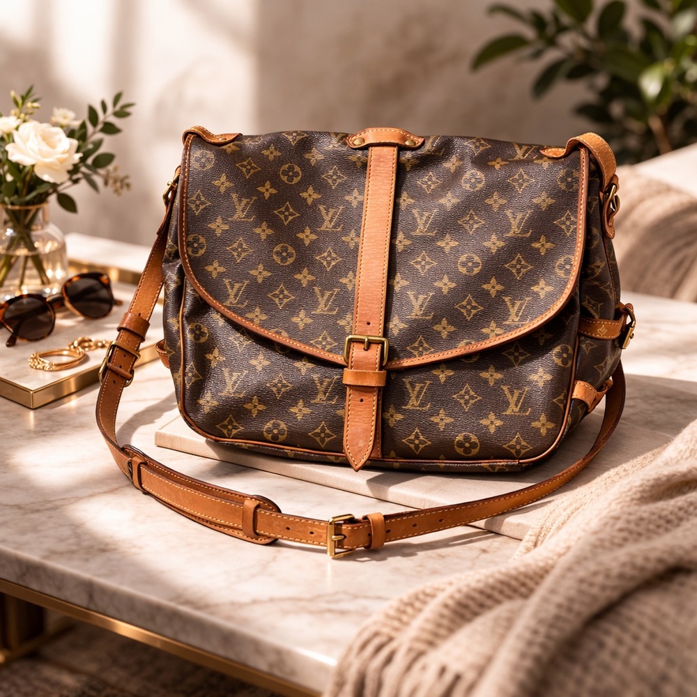 Louis Vuitton Monogram Saumur 35 Vintage Double Satchel Messenger Crossbody Bag